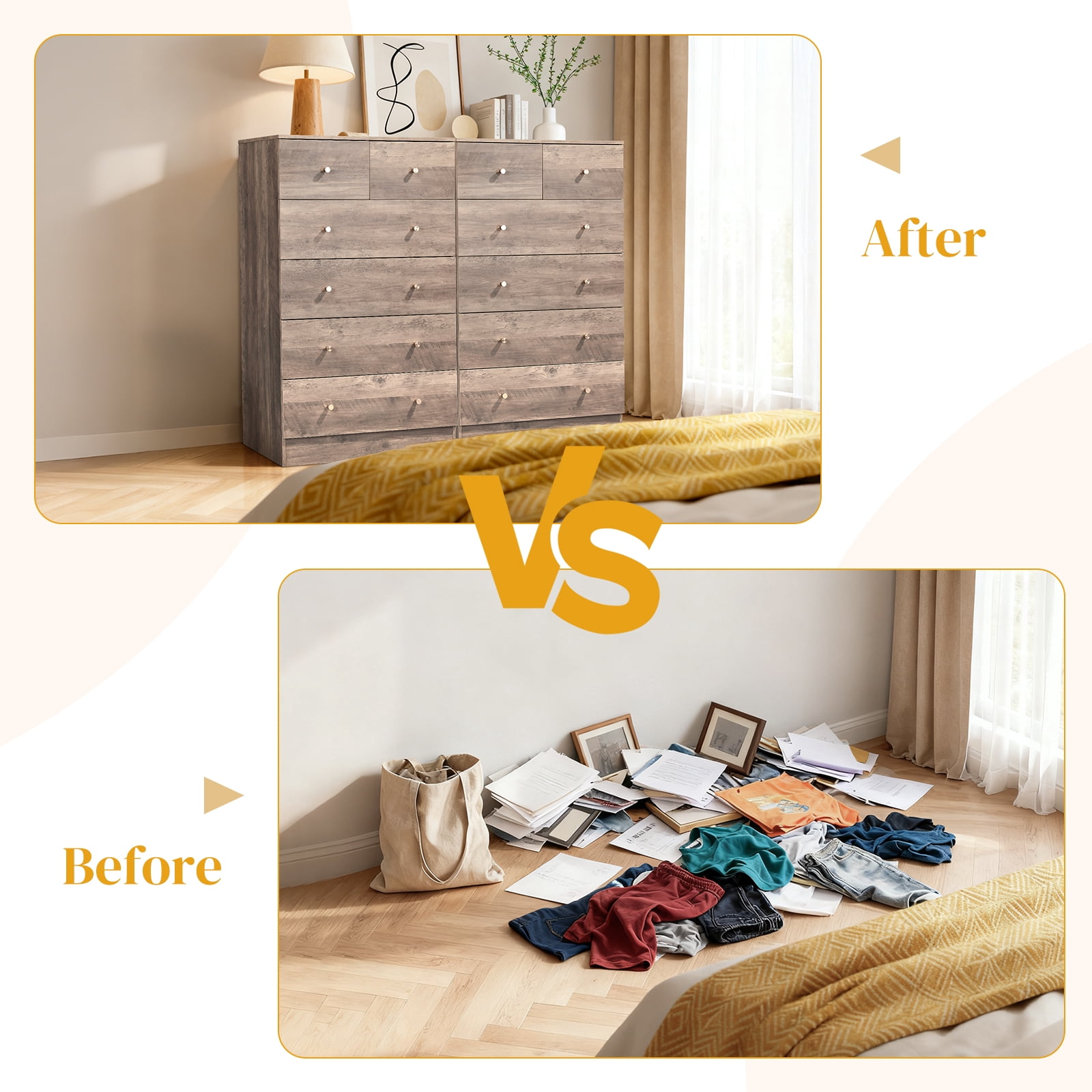 Ktaxon Laege 6 Drawers Dresser Chests for Bedroom, Wood Chset of Drawers,Dressers Organizer for Bedroom, Living Room,Hallway, Gray