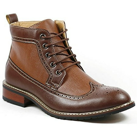 Perforated Wing Tip - Ferro Aldo MFA-806278 Men's Brown Lace Up Wing Tip Perforated Dress Ankle Boot