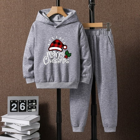 

Toddler Boys Outfit Sets Winter Christmas Long Sleeve Cartoon Prints Hoodie Tops Pants Two-Piece Clothes Suit