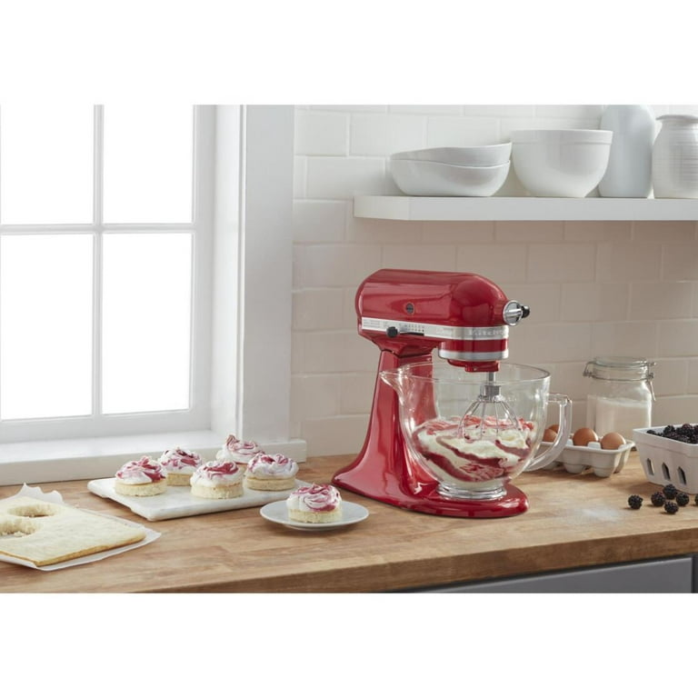 KitchenAid Artisan Design Series 5 Quart Tilt-Head Stand Mixer with Glass  Bowl, Candy Apple Red, KSM155GB 