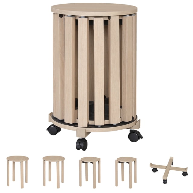 Costway Stackable Stools Set of 4 with Rolling Base, Locking Casters for Kitchen Apartments Natural