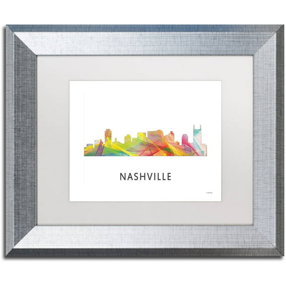 Trademark Fine Art 'Nashville Tennessee Skyline WB-1' Canvas Art by Marlene Watson, White Matte, Silver Frame