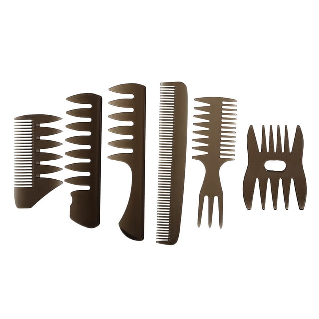 6-Piece Black ABS Hair Comb Set for Men & Women - Rounded Teeth for Safe Scalp Care, Moderate Hardness for Secure Styling, Easy Snap-On/Off Design, Traditional Comb Usage, Various Sizes (10-19.1cm)