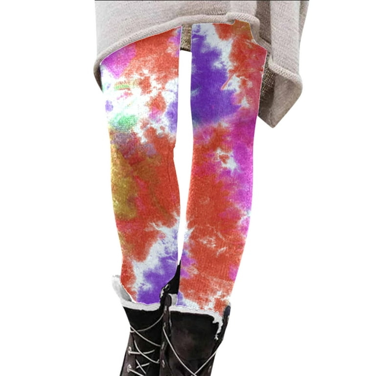 JDEFEG Soft Leggings For Women Women Autumn And Winter Colorful Tie Dye  Waist Leggings Business Casual Pants For Women Plus Polyester Q M 