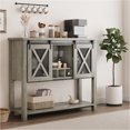 thumbnail image 3 of WhizMax Buffet Storage Cabinet, Wine Cabinet Coffee Bar Table with Wine Glass Rack, Farmhouse Wood Buffets and Sideboards with Storage and Barn Mesh Door for Kitchen, Dinning, Living Room, 3 of 9