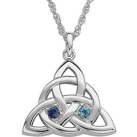 Personalized Planet Couple's Birthstone Silver-Plated Celtic Knot Pendant, 20"