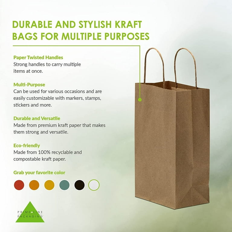 Prime Line Packaging Black Kraft Paper Bags with Handles Retail