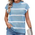 thumbnail image 2 of Women Cap Sleeve Tank Tops Striped Crew Neck Casual Loose Fit Spring Summer Pullover Knit Sweater Vest Blue & White XL, 2 of 9