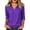 Purple, variant on Women 3/4 Length Sleeve Shirts Lapel V Neck Solid Color Summer Tops Soft Cotton Casual Loose Fit T-Shirts (XL, Sky Blue)