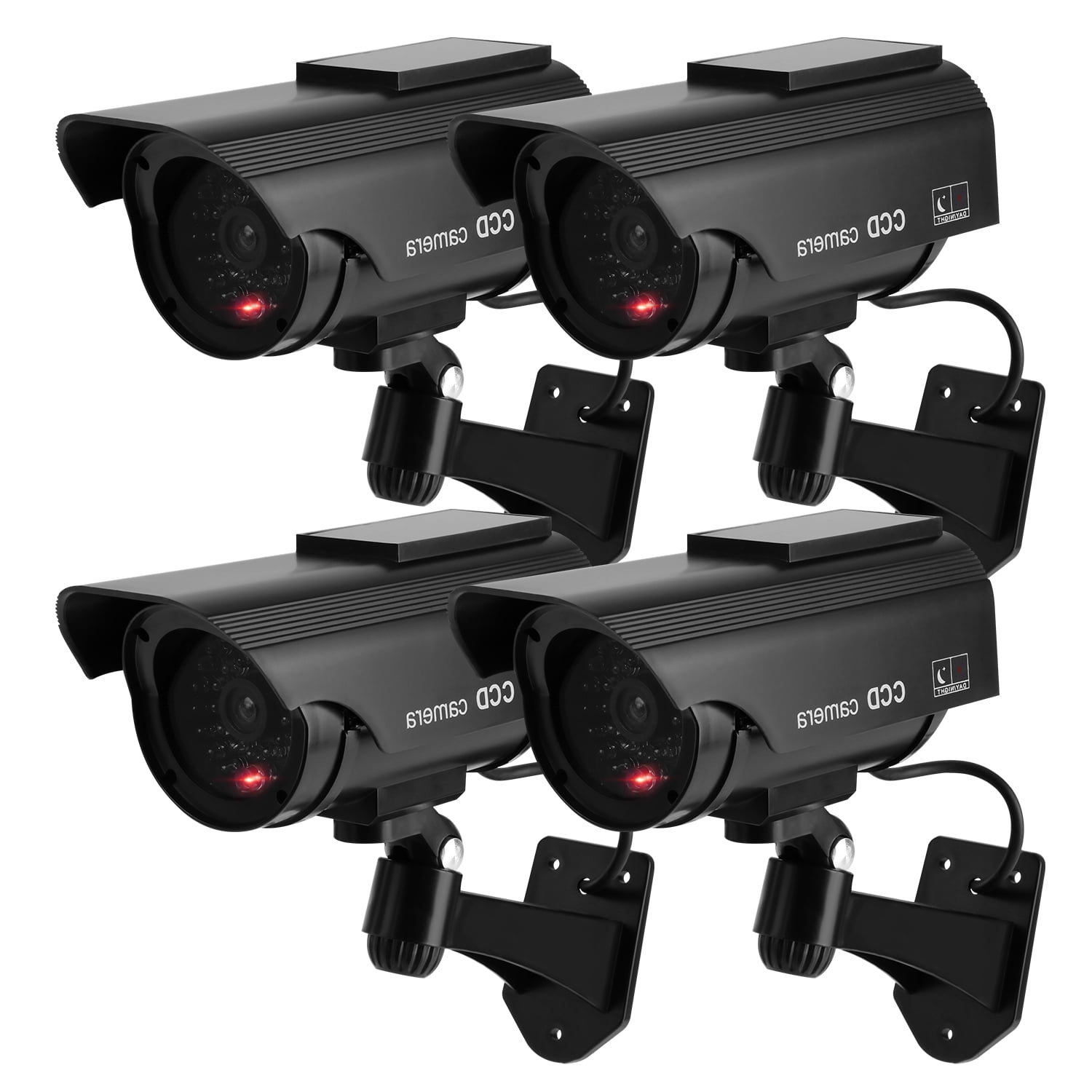 BLK 2 x SOLAR POWERED FAKE CCTV CAMERAS LED LIGHT Dummy Security Cameras 