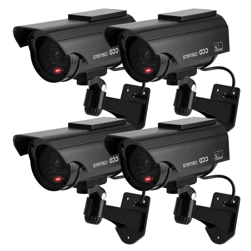 TKOOFN 4 Pack Solar Power Indoor Outdoor CCTV Fake Dummy Dome Security