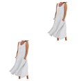 thumbnail image 2 of Qarigey Vestido de lino y algodón de verano para mujer, sin mangas, cuello , vestidos bohemios sin mangas, Kaftan largo de Color liso para la Blanco/L 2Conjunto, 2 of 6