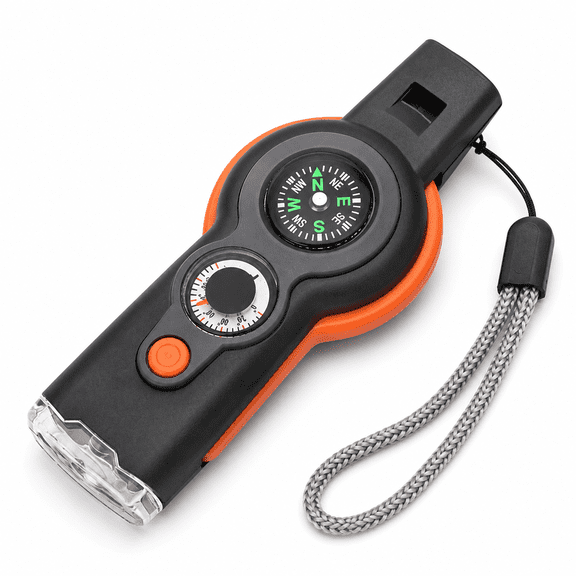 7-in-1 Outdoor Survival Whistle with LED Light, Compass, Thermometer, Keychain Emergency Gear, Multi Function Camping Tool for Hiking, Camping, Travel and Outdoor Activities