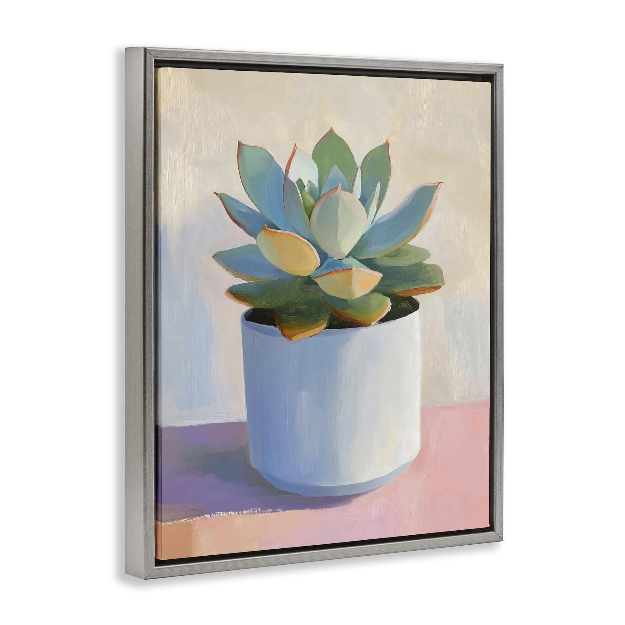 Stupell Industries Succulent Plant in White Pot Gray Framed Floater Canvas Wall Art, design by The Prints Vibe