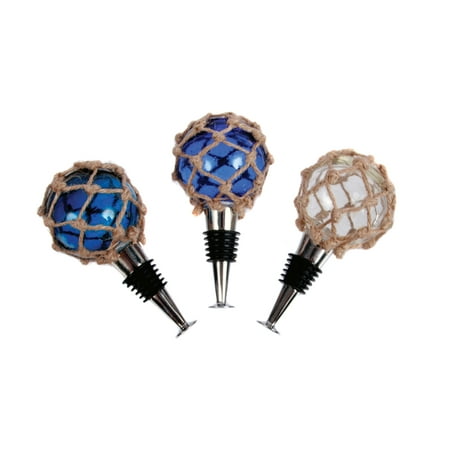 

Blue and Clear Glass Fishing Floats with Natural Jute Bottle Stopper Set of 3