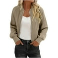 thumbnail image 4 of Stamzod Womens Jackets Solid Color Long Sleeve Zip Up Jacket with Pocket Casual Cropped Coats for Women Beige G XL, 4 of 9