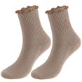 thumbnail image 2 of Deago 5 Pairs Women's Ruffle Socks Casual Cute Ankle Socks Breathable Knit Cotton Soft Frilly Crew Socks for Women (Light Brown), 2 of 8