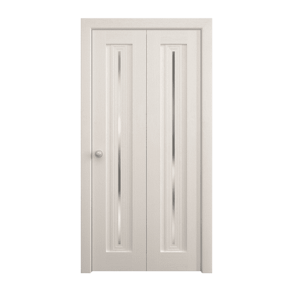 Sliding Closet Bi-fold Doors 36 x 80 inches | Ego 5014 Painted White Oak | Sturdy Tracks Moldings Trims Hardware Set | Wood Solid Bedroom Wardrobe Doors