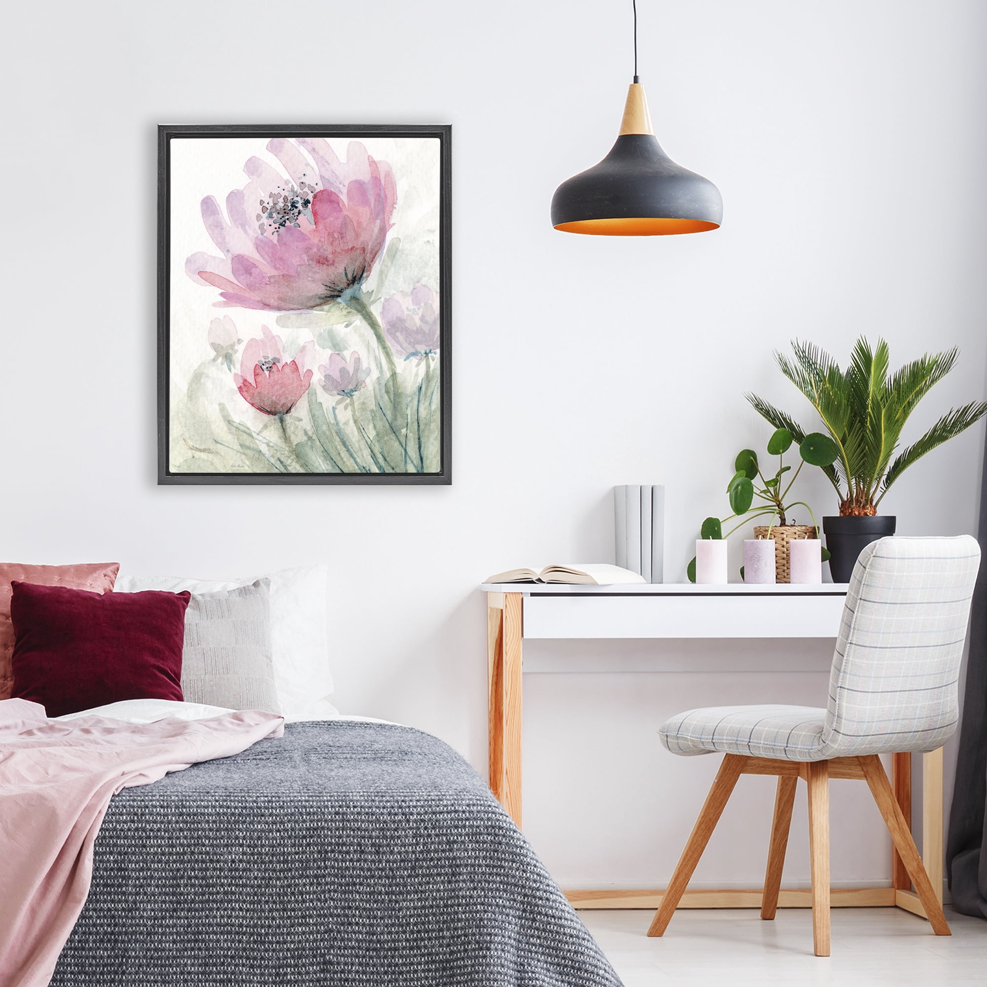 Stupell Industries Pink Flower Blossoms Black Framed Floater Canvas Wall Art, design by Patti Bishop