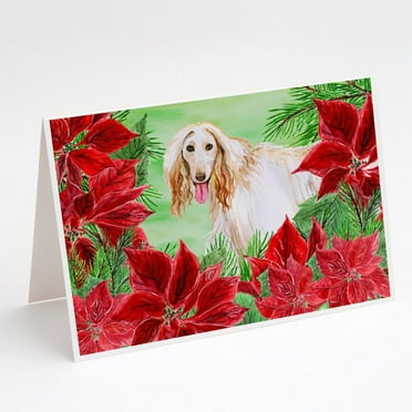 Caroline's Treasures Afghan Hound Poinsettas Christmas Greeting Cards with Envelopes, 5" x 7" (8 Count)
