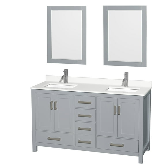 Wyndham Collection Wcs141460d-Qtz-Unsm24 Sheffield 60" Free Standing Double Basin Vanity
