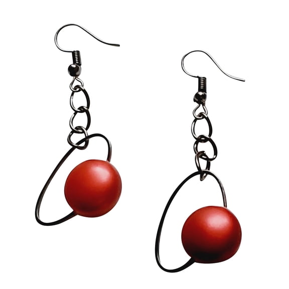 Jiana Deon Adult Female Black Ruby Chain Dangle Earrings, Swarovski Red Pearl Bead
