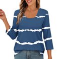 thumbnail image 5 of fatyb 3/4 Length Sleeve Tops for Women Striped Crew Neck Casual Tshirts Print Womens Loose Blouses Tee, 5 of 9