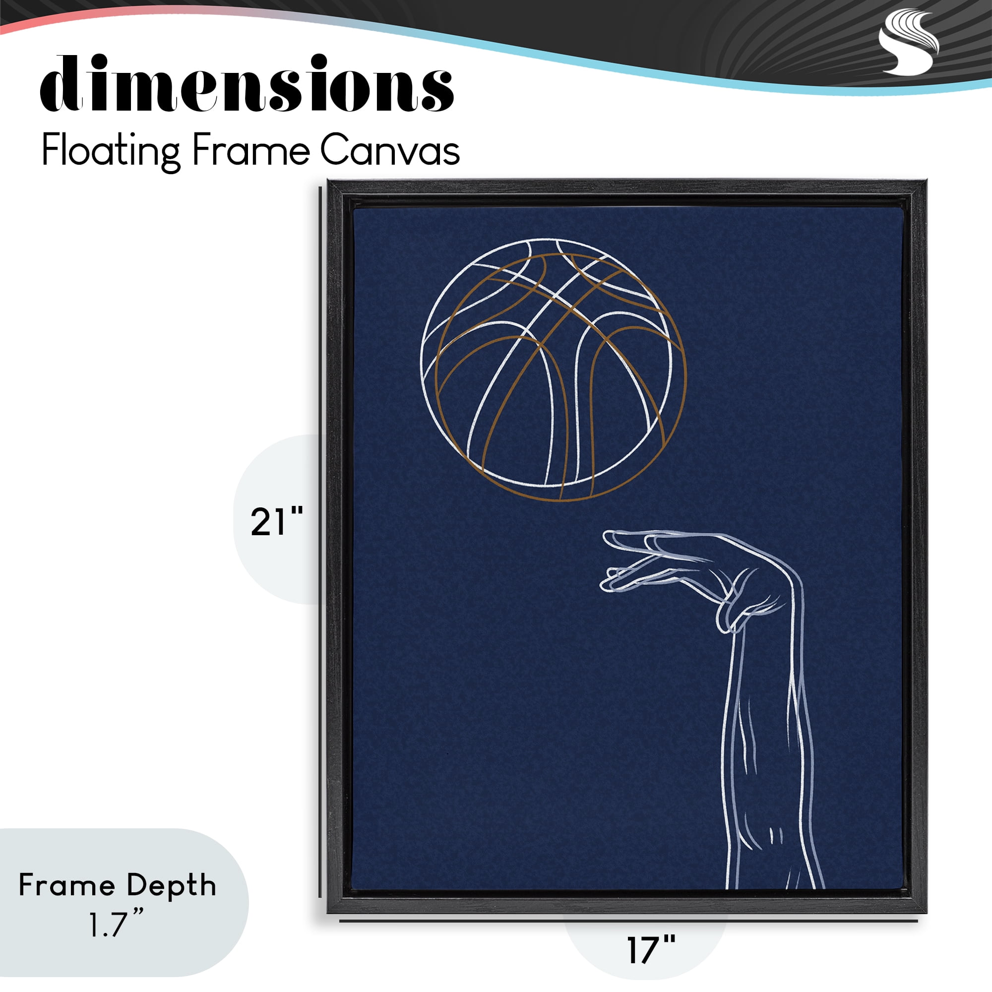 Stupell Industries Basketball Lines Contour Black Framed Floater Canvas Wall Art, design by Marcus Prime
