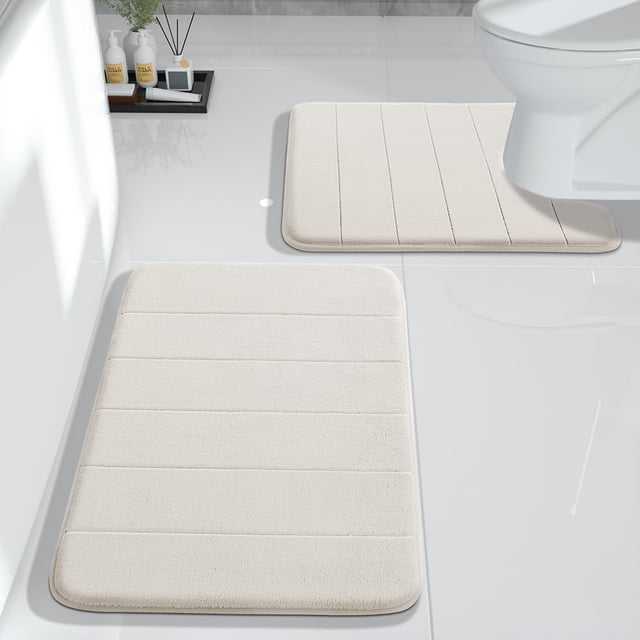 Juego de alfombrillas de baño Yimobra Memory Foam, 2 piezas, color blanco crema