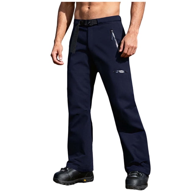 Mens Ski Pants, Casual Faddish Solid Patchwork Zipper Multiple Pockets Ski Trousers, Unisex Pants