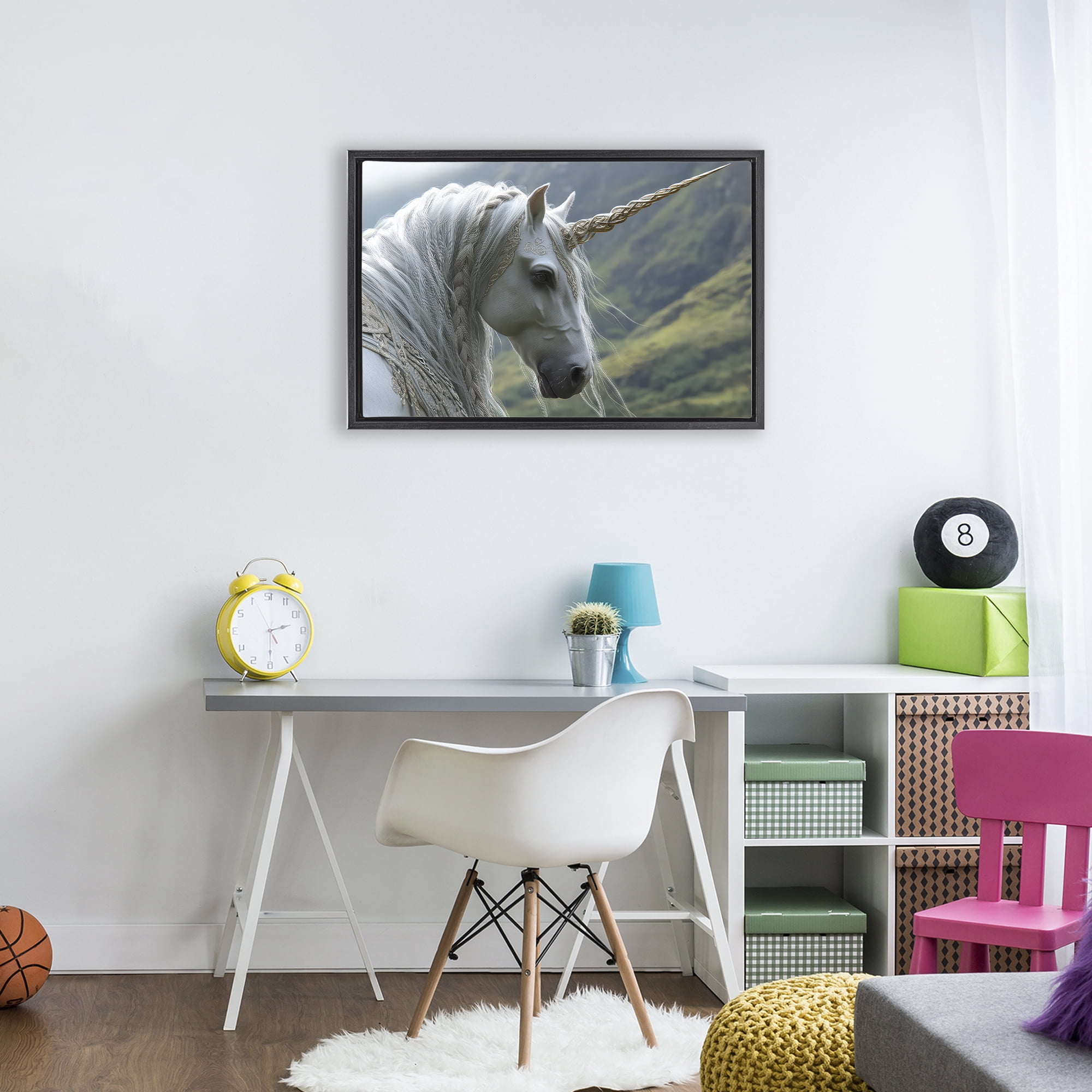 Stupell Industries Celtic Unicorn Braided Mane Black Framed Floater Canvas Wall Art, design by The Wands Want