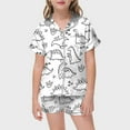 thumbnail image 2 of Tfken Summer Girls Outfit Sets Dinosaur Print Short Sleeve Lapel Neck Tops With Shorts Set Sleepwear Casual Summer Children Soft Outfit White Size 4-5 Years, 2 of 5