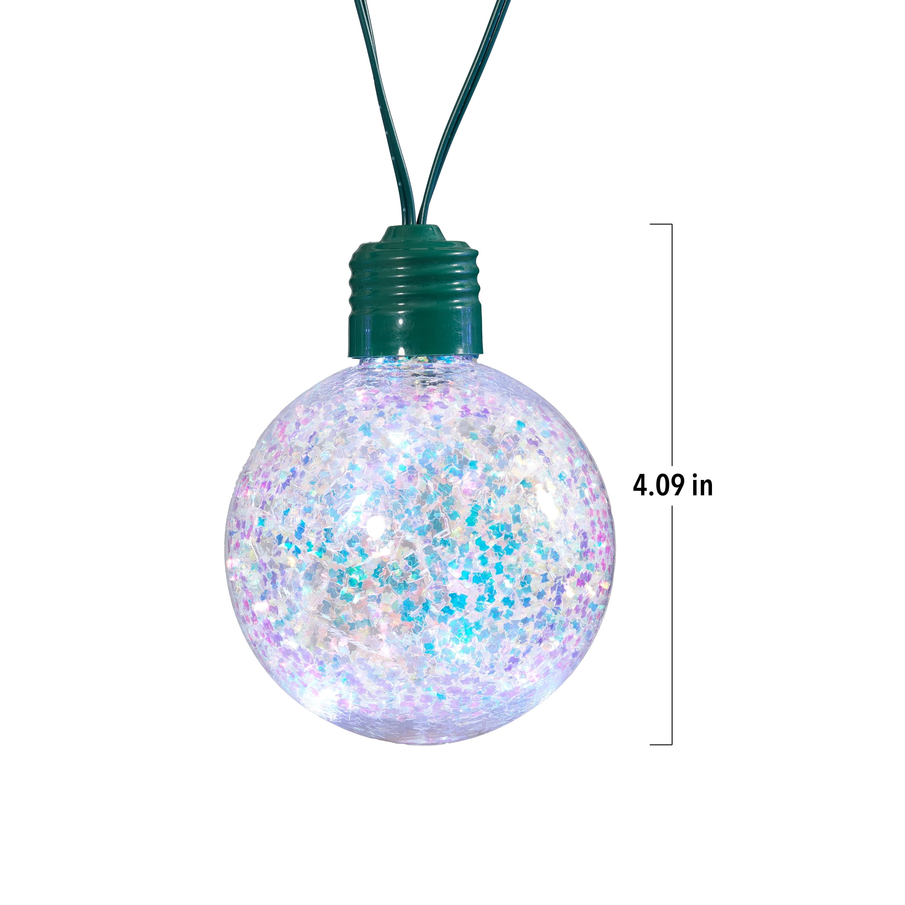 Indoor/Outdoor 10-Count LED 8-Function Glittering G80 Globe Christmas String Lights, Cool White, Green Wire, 13.5', by Holiday Time