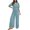 C287 BU2, variant on Womens Jumpsuits Spring Summer Solid Color V Neck Short Sleeve Loose Fit Breathable Bodysuits Blue Size S