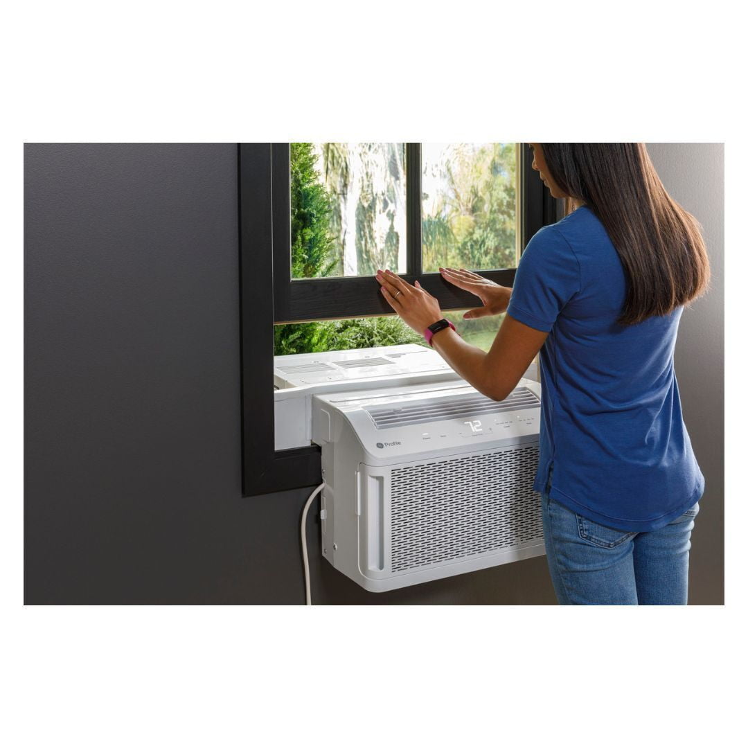GE Profile ClearView 8300 BTU Smart Window Air Conditioner with Built-In Wi-Fi and Ultra-Quiet Operation for Medium Rooms (White)
