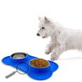 thumbnail image 1 of KE WOOW Dos platos de 400 ml c/u y Tapete Hueso de Silicón, Doble Plato para Perro, Acero Inoxidable, Tazón de Croquetas para Perros, Tazon para Agua, Comedero para Gato, Color Azul Kewoow Plato Hueso mediano, 1 of 9