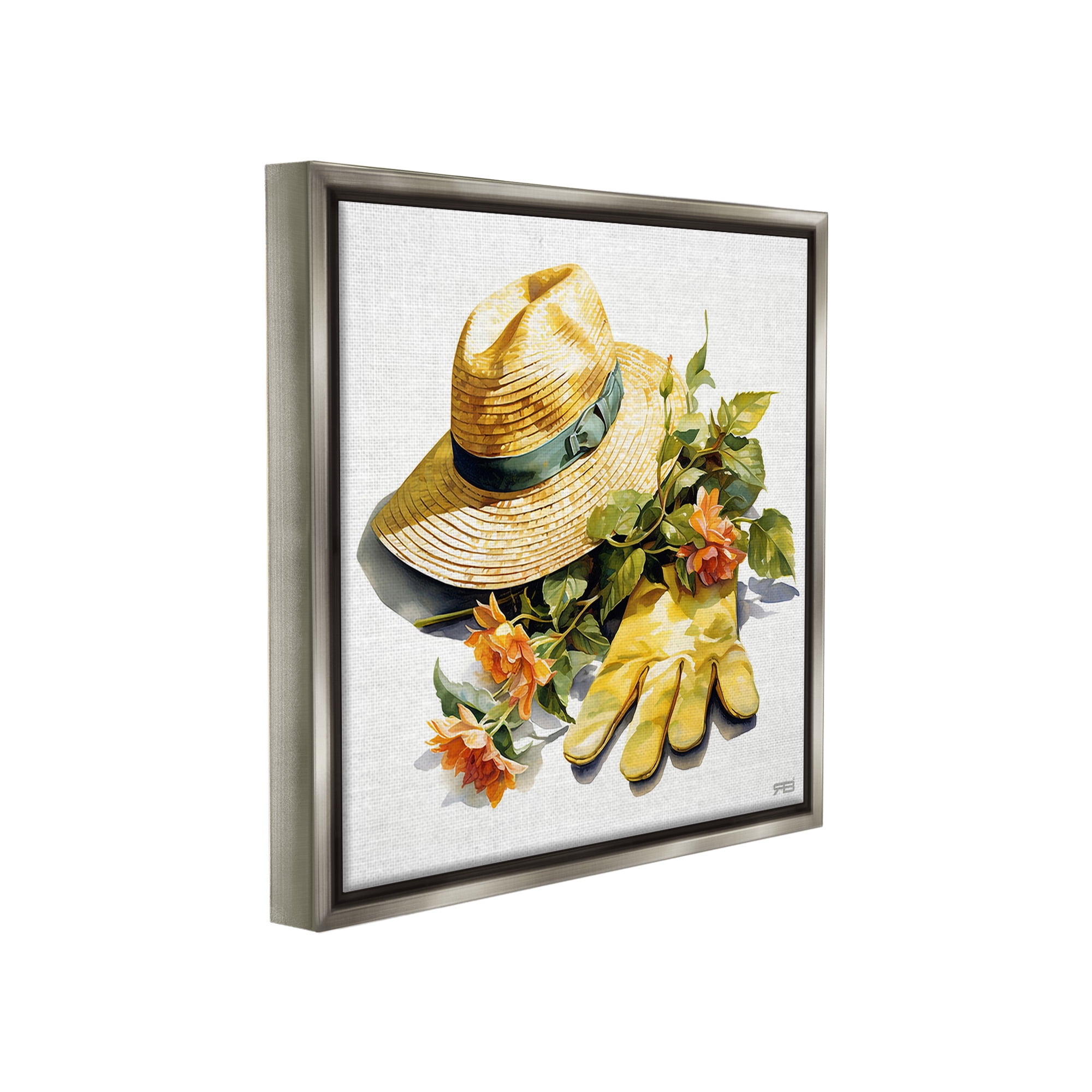 Stupell Industries Floral Gardening Gear Botanical & Floral Painting Gray Floater Framed Canvas Art Print Wall Art, 18 x 18