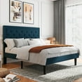 thumbnail image 3 of Sifurni Queen Bed Frame Upholstered Platform Bed with Adjustable Headboard, No Box Spring Needed, Blue, 3 of 9