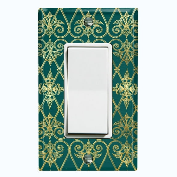 Metal Light Switch Plate Cover Elegant Yellow Iron Gate Damask Green DAM094
