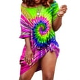 thumbnail image 4 of YAGHYAGH Womens Tie Dye Print Short Sleeve Irregular Mini Dress With Pocket, 4 of 5