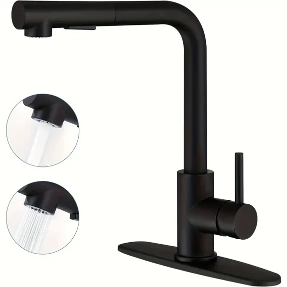 Matte Black Kitchen Sink Faucet Single Handle Swivel Pull Down Sprayer Mixer Tap with Cover