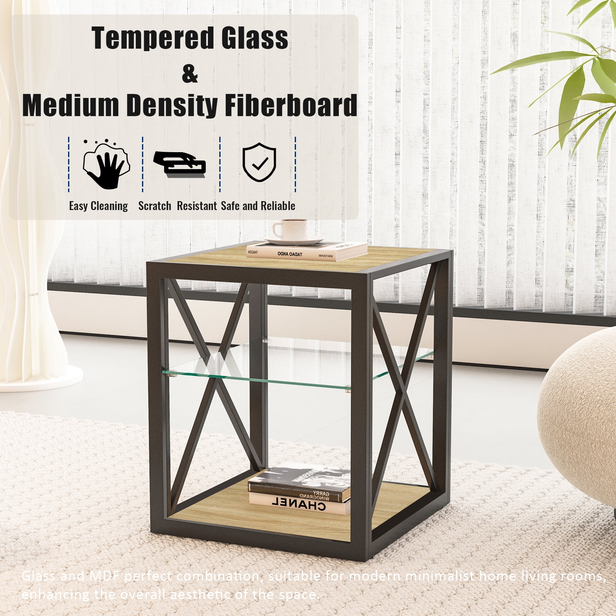 Leumius Modern End Table Nightstand for Living Room, 2-Tier Side Table Bedside Table for Living Room,Natural