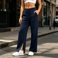 thumbnail image 2 of Women's Wide Leg Sweatpants Drawstring Elastic Waist Straight Leg Pants with Pockets Side Slit Loose Fit Casual Athletic Lounge Trousers, 2 of 9