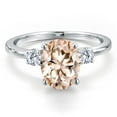 thumbnail image 3 of Gem Stone King 14K White Gold Peach Morganite and Moissanite Engagement Ring for Women | 2.20 Cttw | Oval 10X8MM | Gemstone October Birthstone | Size 6, 3 of 6