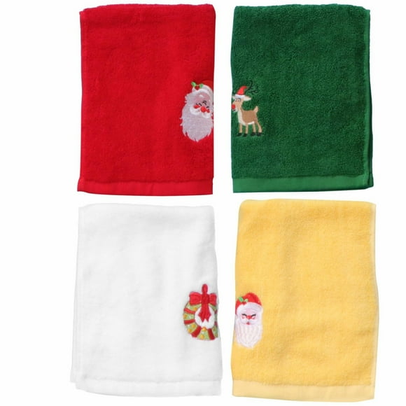 Serviettes en Coton Brodé PureSoft - Set de 4pcs pour Salle de Bain et Cuisine