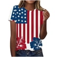 thumbnail image 2 of 4th of July Shirts Women V Neck Floral Short Sleeve Patriotic Tshirt American Flag Stars Graphic Tee Tops, 2 of 5