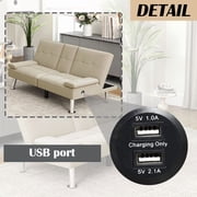 Bonzy Home Futon Versatile Sofa Bed with Cup Holders USB Port Foldable 2-Seater Guest Bed for Living Room, Ivory