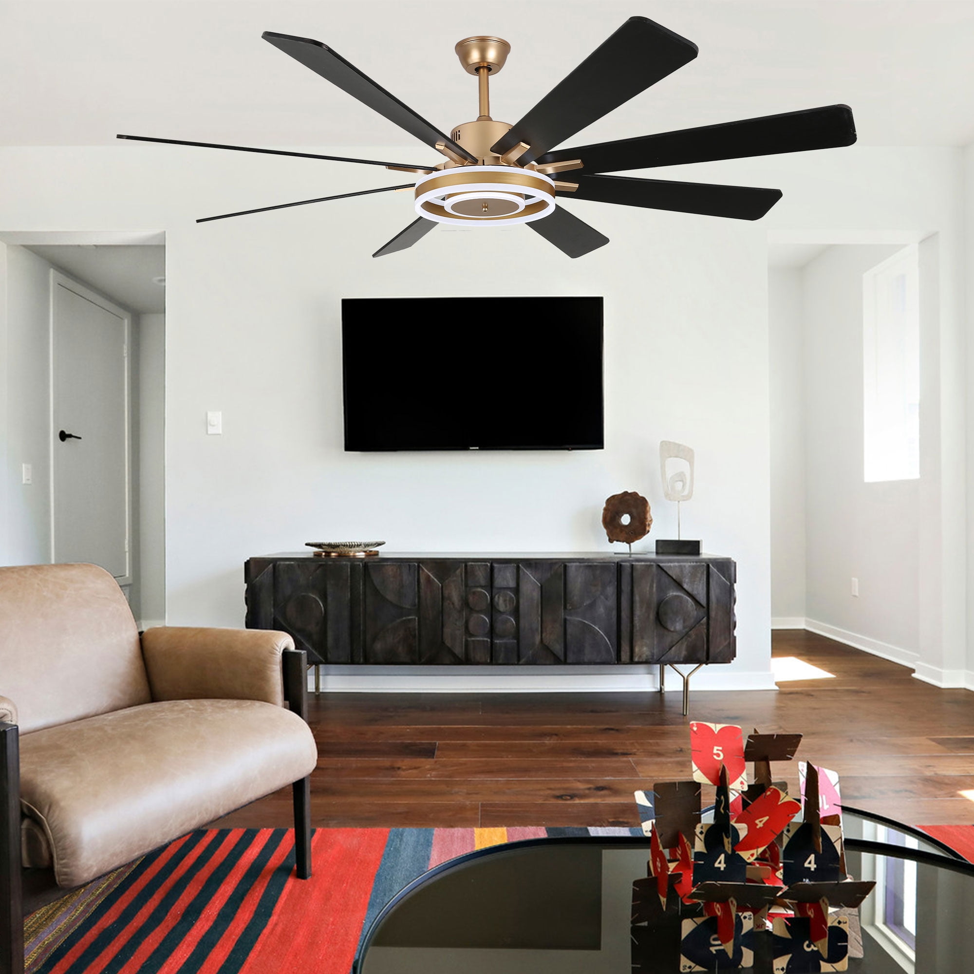 Bella Depot 72" Modern LED Ceiling Fan 6-Speed Reversible Chandelier With Dimmable Light and Remote Control