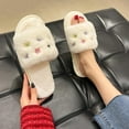 thumbnail image 4 of Viluyesy Womens Fuzzy Slippers, Floral Embroidery Open Toe Plush Lined Soft Sole Slip-On Indoor Outdoor Shoes White, 4 of 5