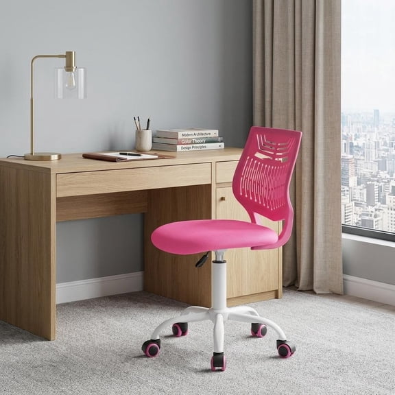 HomeRoots Fuchsia and White Adjustable Height Swivel Rolling Office Chair